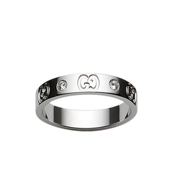 GUCCI Icon 18K White Gold Diamond Thin Band Ring Size 5.5 - Picture 1 of 7